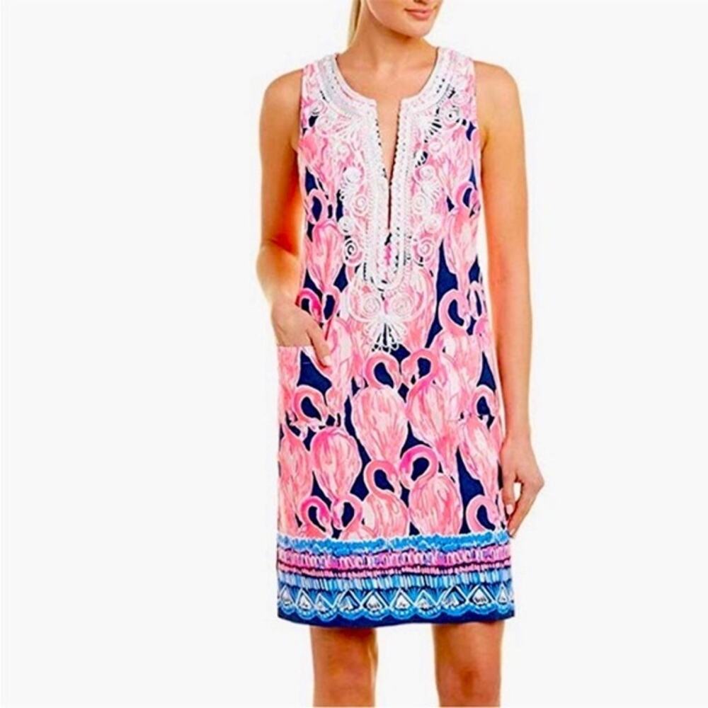 NWT Lilly Pulitzer Carlotta Flamingo Shift Dress Pink US 10 Resortwear Tropical